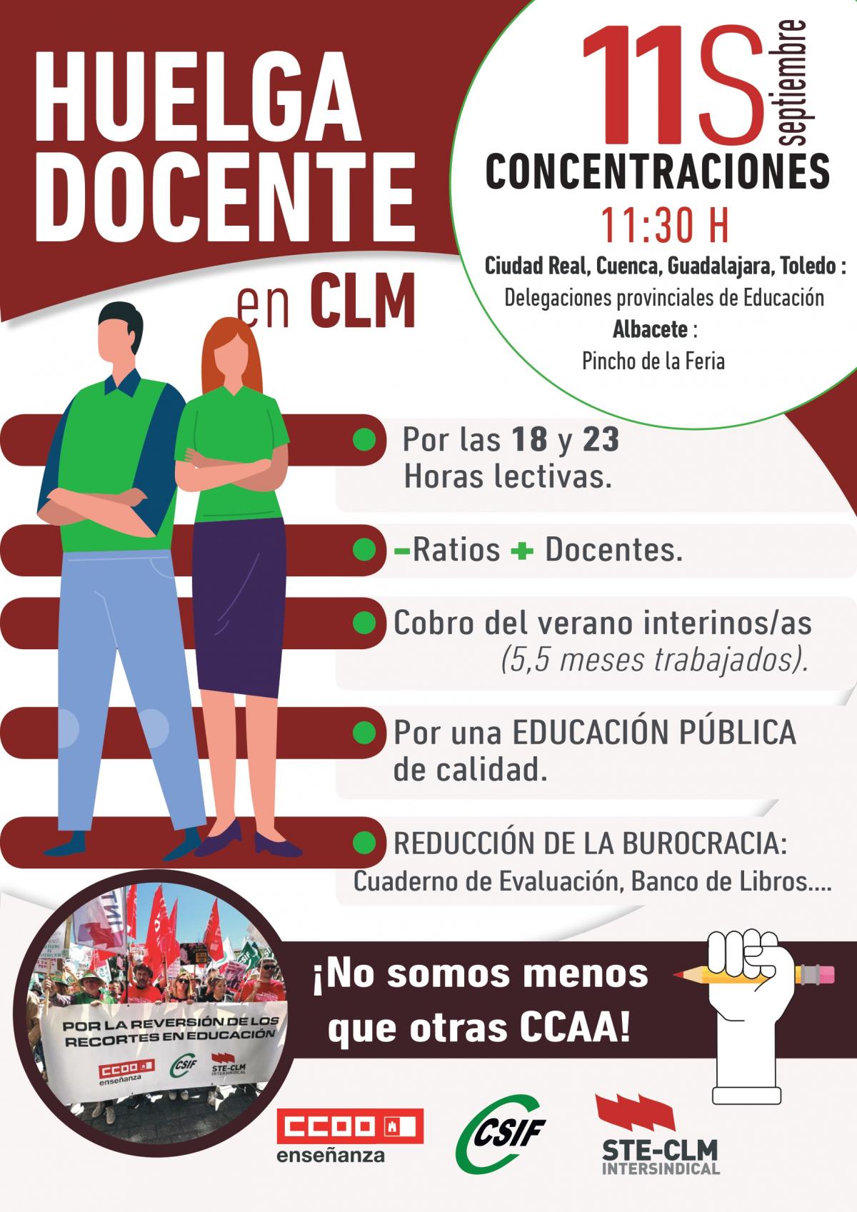 Huelga docente en Castilla-La Mancha el 11 de septiembre