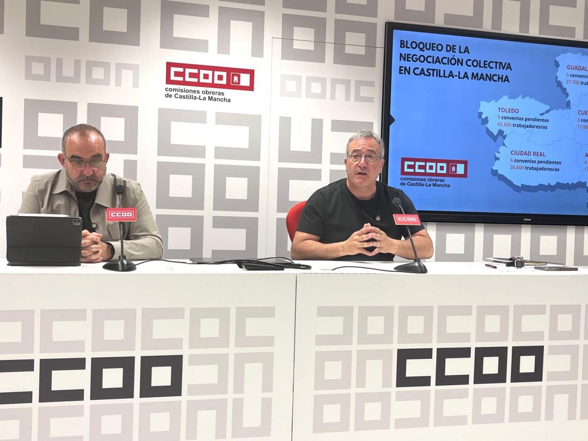 Rueda de prensa sobre negociación colectiva de Javier Pacheco y Angel Leon