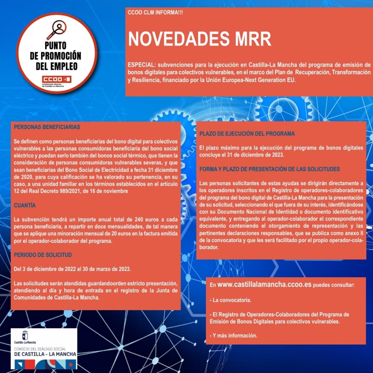 Novedades MRR, bono digital para colectivos vulnerables