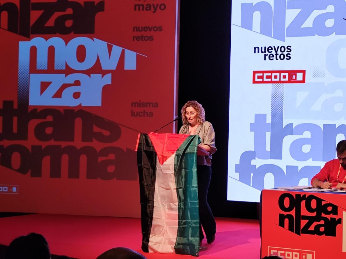Roco Navas durante la defensa de la resolucin aprobado en el XI Congreso de CCOO CLM contra el genocidio del pueblo palestino